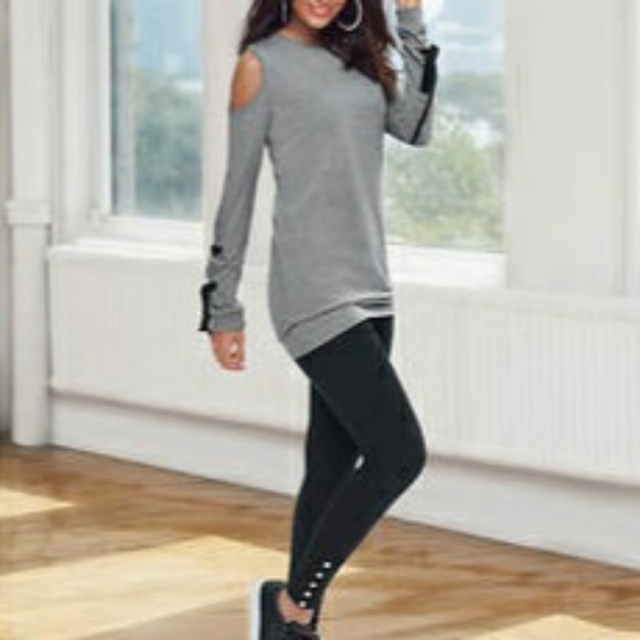 Lace-up long sleeved tunic in Heather gray. NWOT - Picture 2 of 3